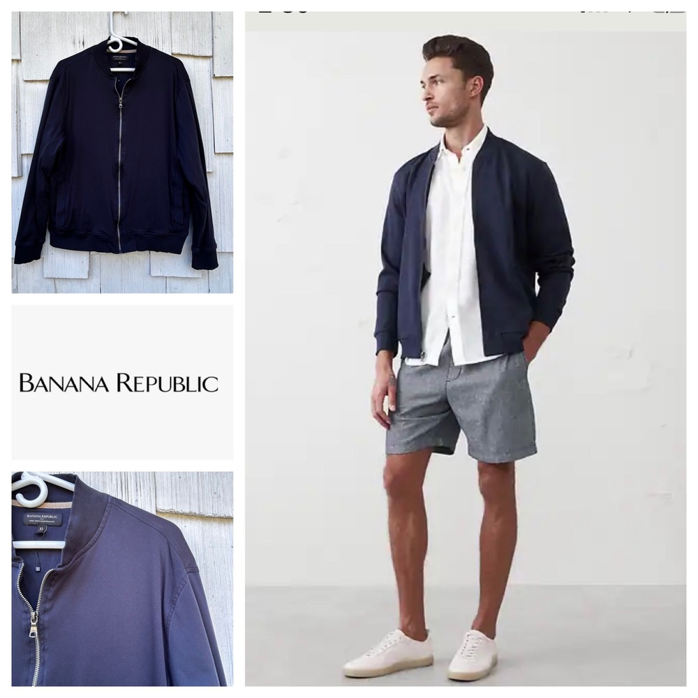 Banana‎ Republic Luxe Touch Performance Navy Bomber Jacket Mens XL Made in India
